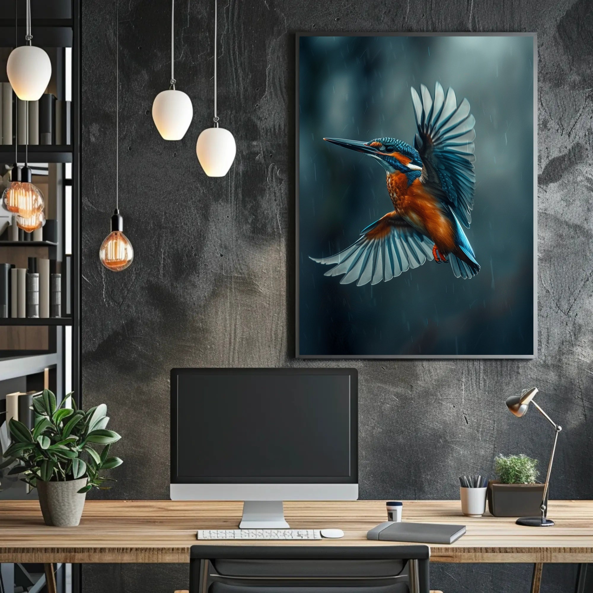 Kingfisher in Flight Photorealistic Animal Poster PosterGoat