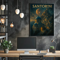 Santorini Dreamscape Planetary Backdrop Surrealism Poster