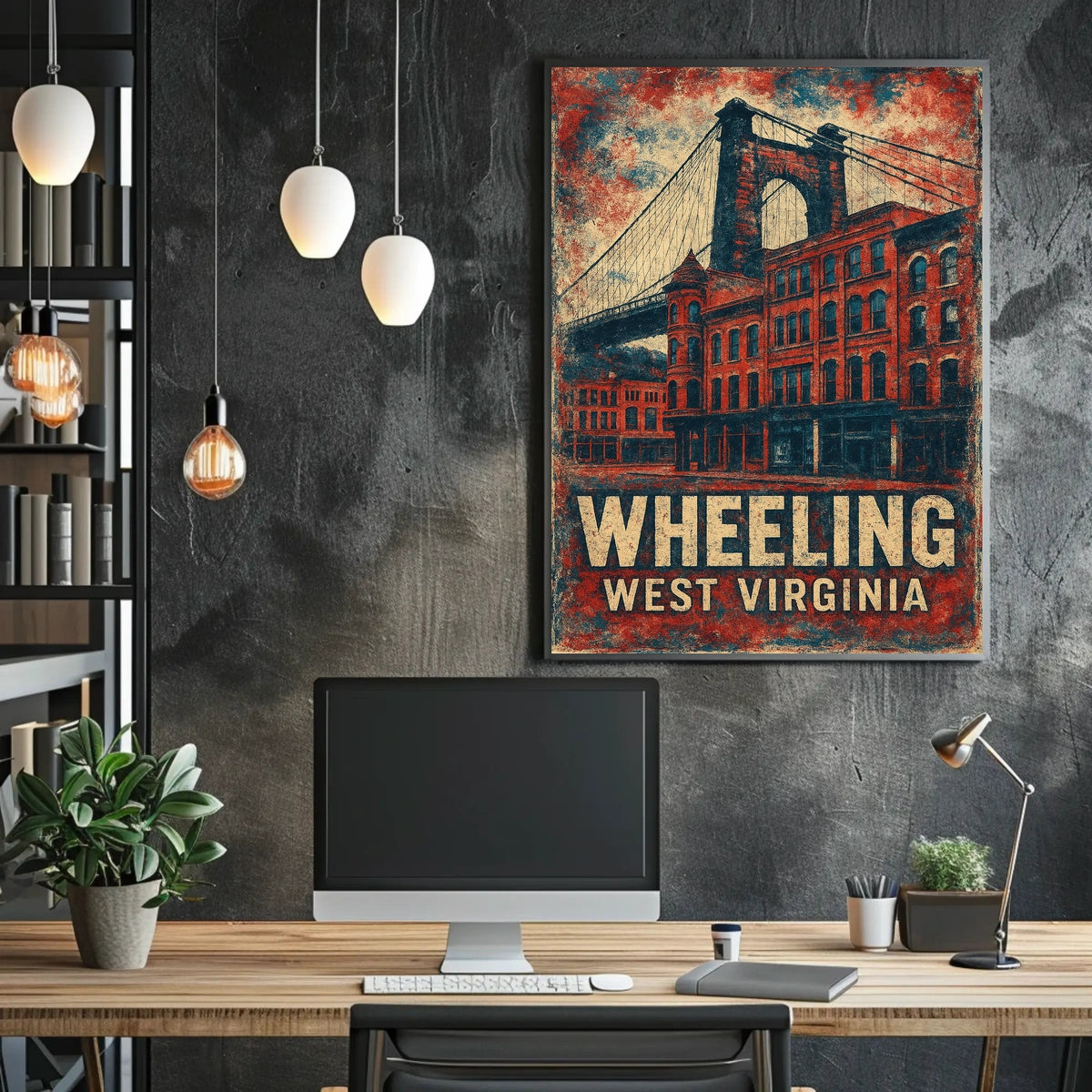 Wheeling Suspension Bridge Vintage Art Nostalgic Poster