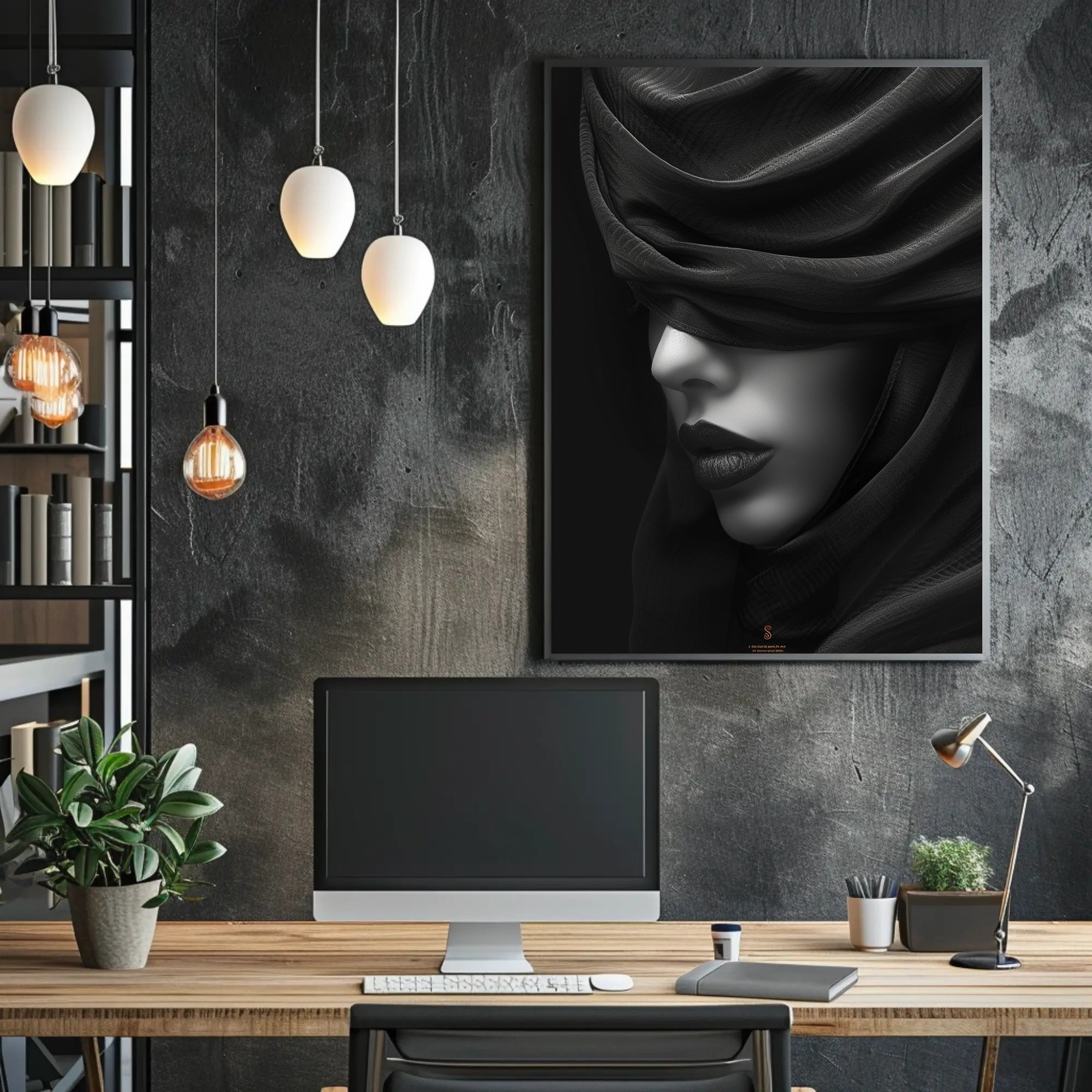 Elegant Veiled Portrait: Modern Artistic Poster PosterGoat