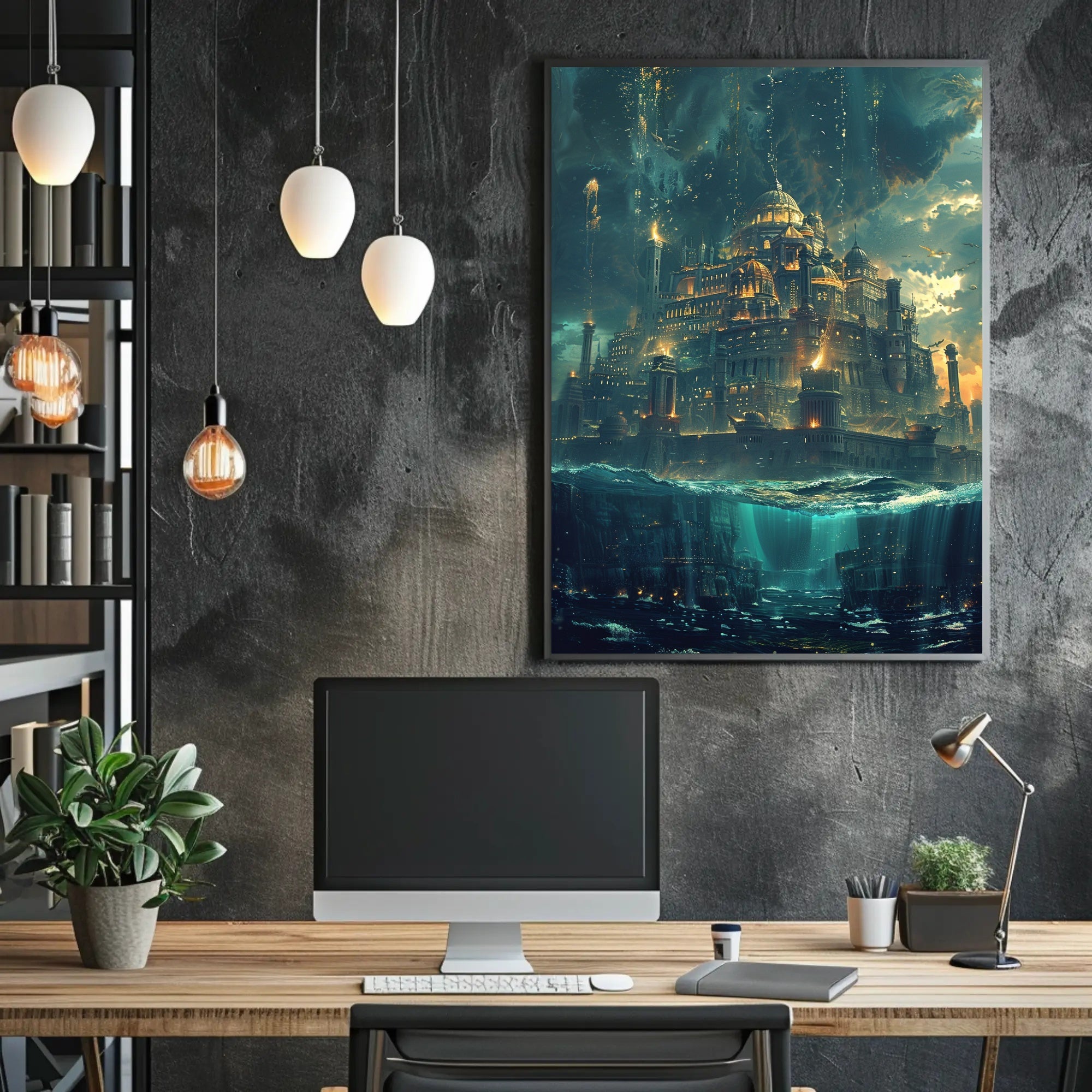 Lost Atlantis Cityscape: Surreal Fantasy Mythology Poster PosterGoat