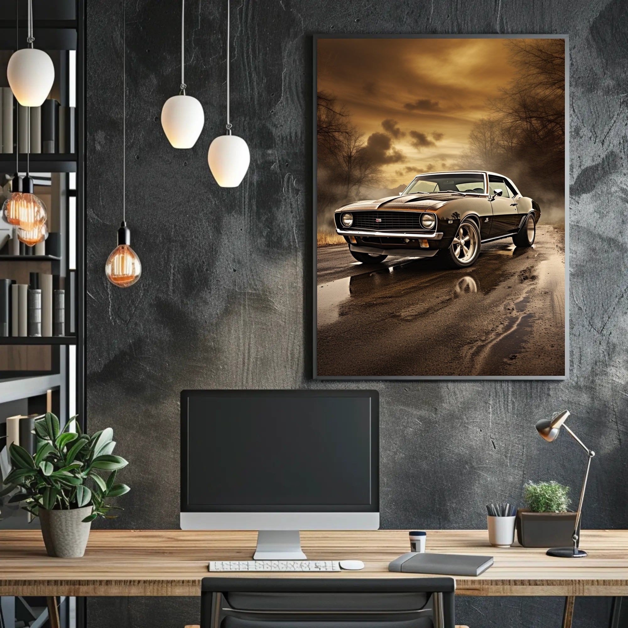 Classic Muscle Car at Sunset Poster PosterGoat