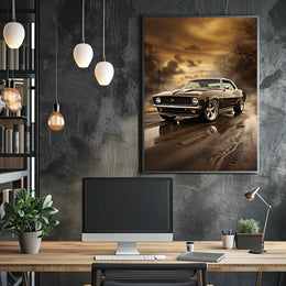 Classic Muscle Car at Sunset Poster PosterGoat