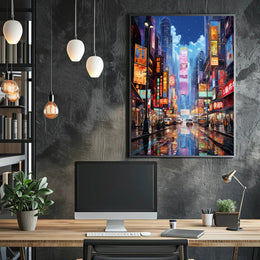 Neon Cityscape At Night Poster