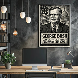 George H. W. Bush 41st President of the United States B & W Comic Sketch Poster