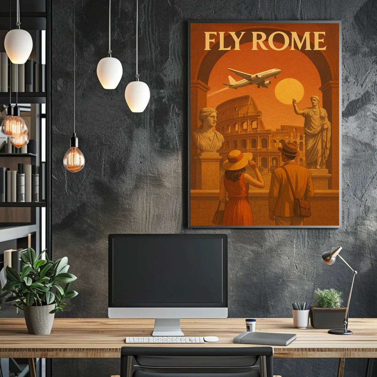 FLY ROME Vintage Travel Art Poster Travel Poster