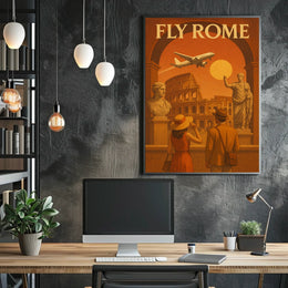 FLY ROME Vintage Travel Art Poster Travel Poster