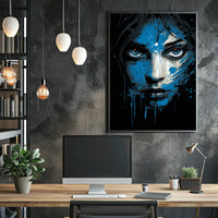 Intense Blue Gaze Abstract Portrait Art Poster