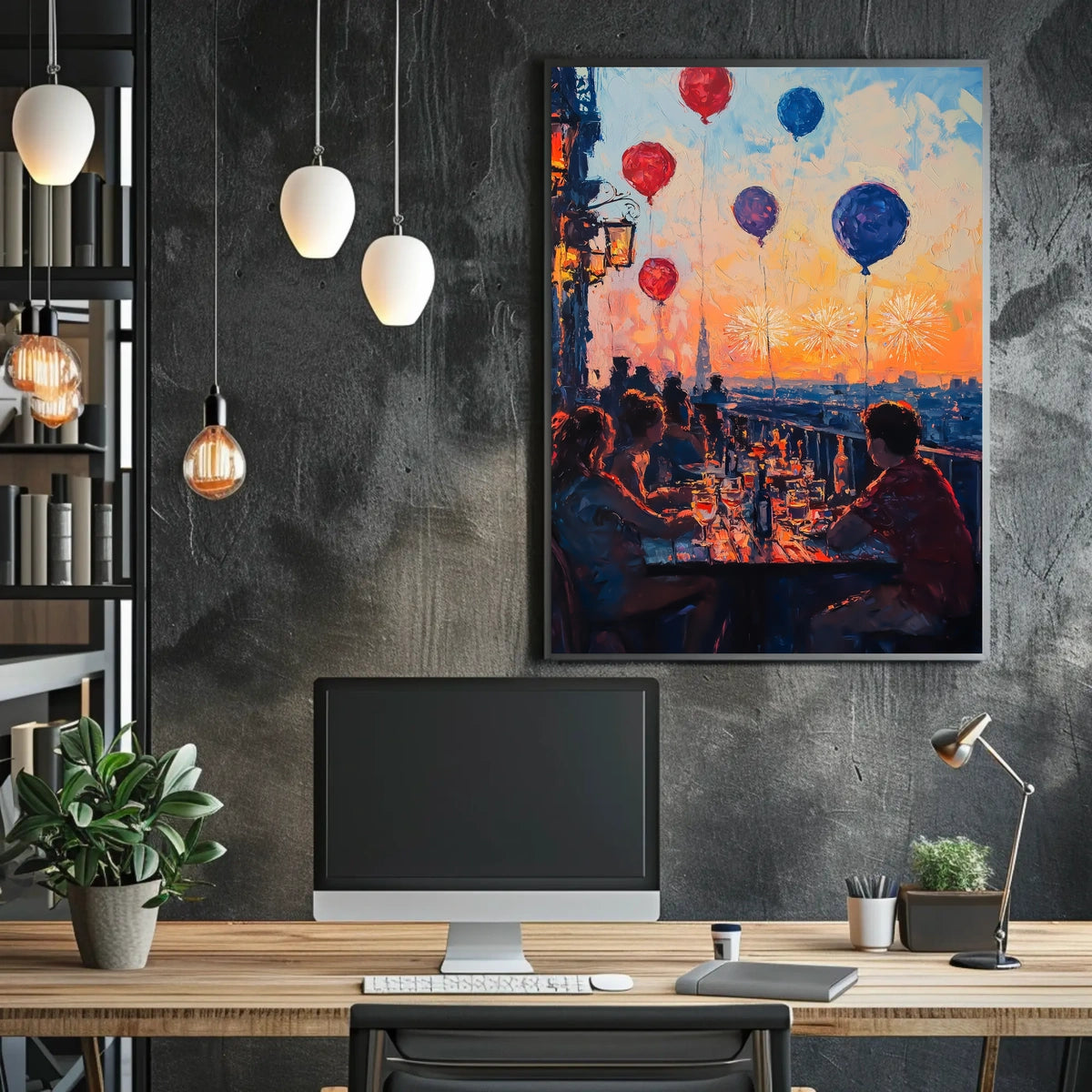 rooftop barbecue at sunset Poster