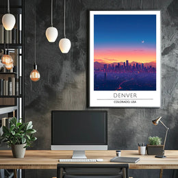 Denver Twilight Skyline Art Print - Urban or Cityscape Poster