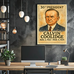 Calvin Coolidge 30th President of the United States Exaggerated Cartoon Sketch Poster