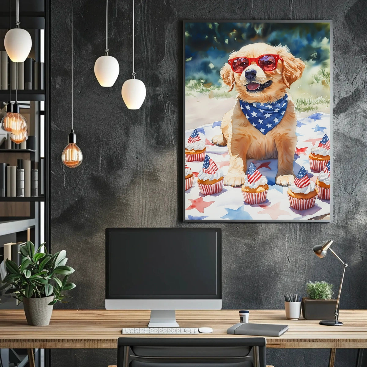 Golden Retriever Puppy Wearing Red Sunglasses Poster