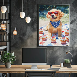 Golden Retriever Puppy Wearing Red Sunglasses Poster
