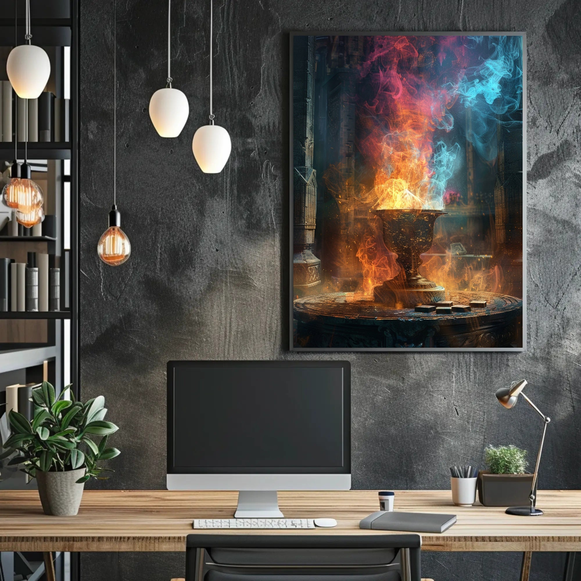 Mystical Chalice with Swirling Flames Fantasy Poster PosterGoat