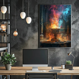 Mystical Chalice with Swirling Flames Fantasy Poster PosterGoat