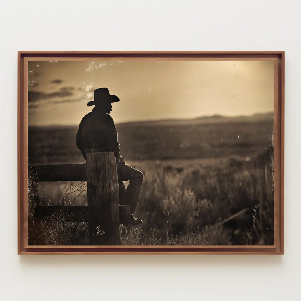 Cowboy's Sunset Reflection: Vintage Western Art Print