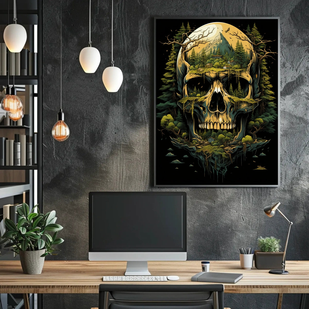 Nature-Inspired Skull Landscape Art Poster - Abstract, Artistic, or Pop Culture Poster