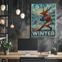 Whimsical Reindeer Baseball Candy Cane Winter Poster