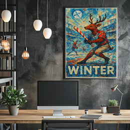 Whimsical Reindeer Baseball Candy Cane Winter Poster