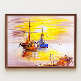 Vibrant Sunrise Over Boats Poster
