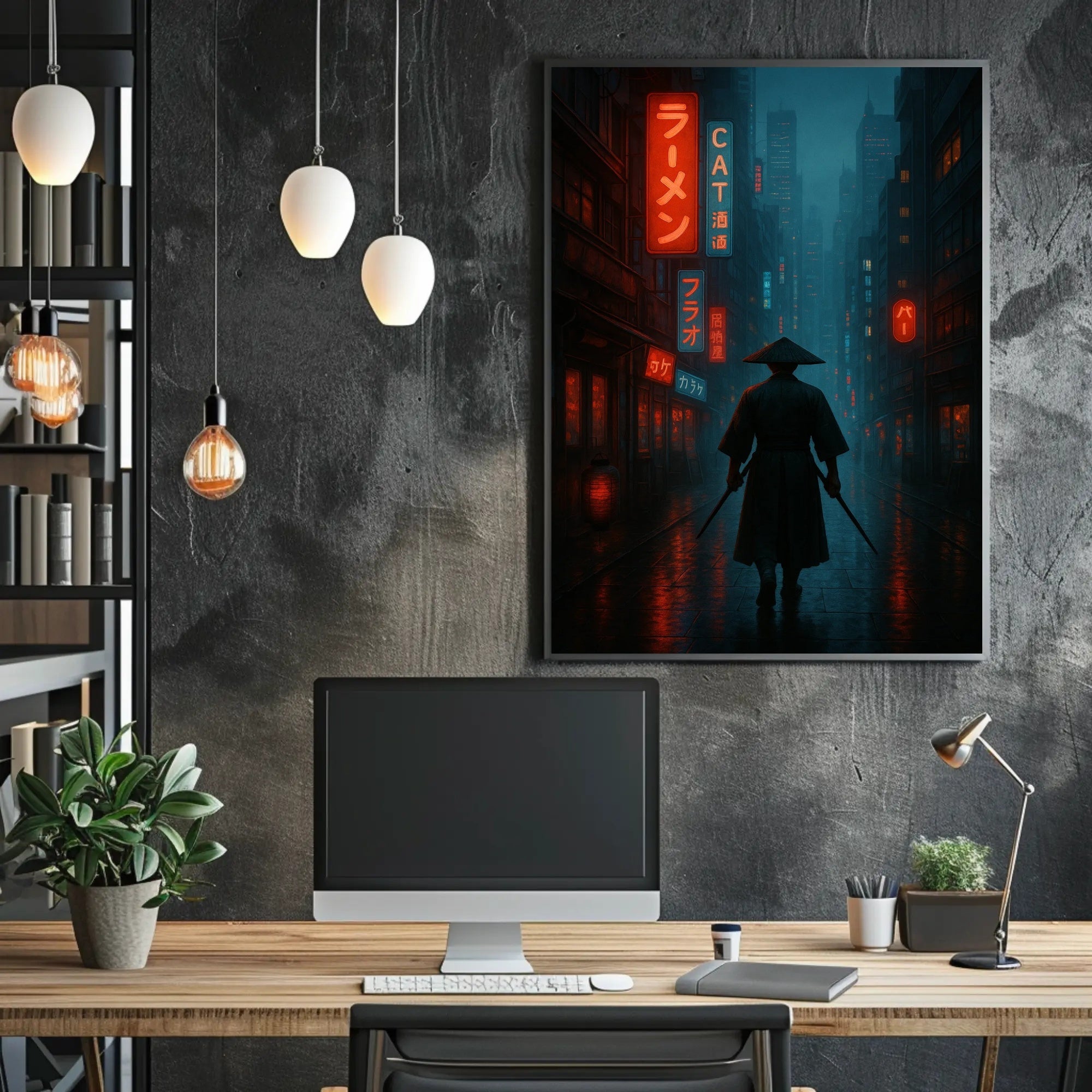 Neo-Noir Cyberpunk Cityscape: Futuristic Sci-Fi Poster