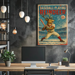 Baseball-Playing Reindeer Poster