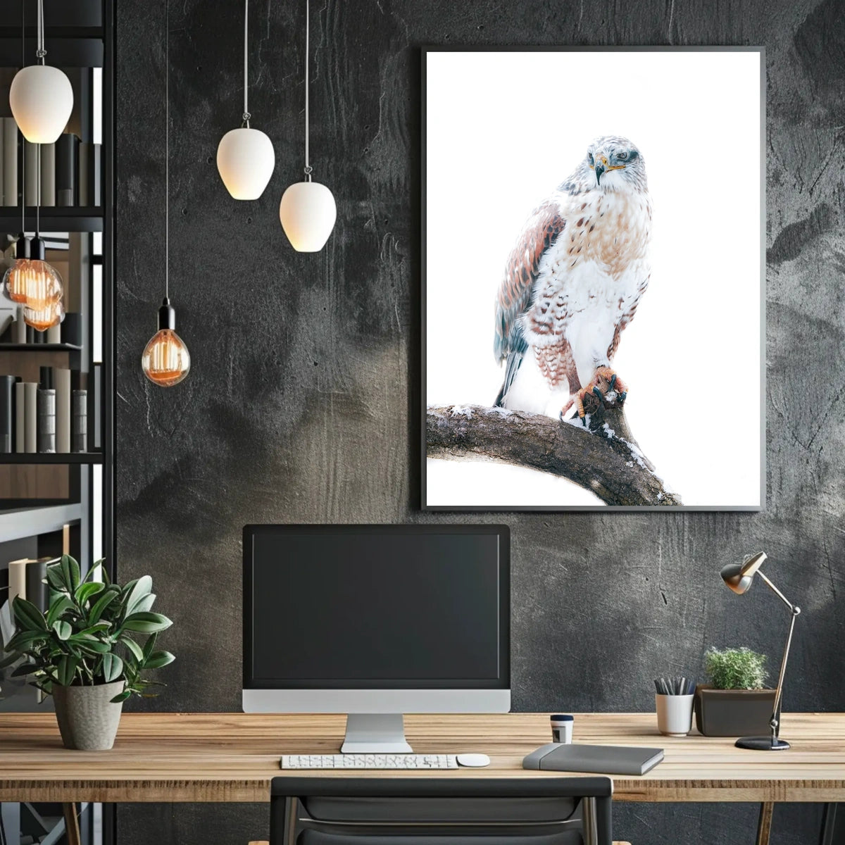 Majestic Hawk On A Snowy Branch Poster