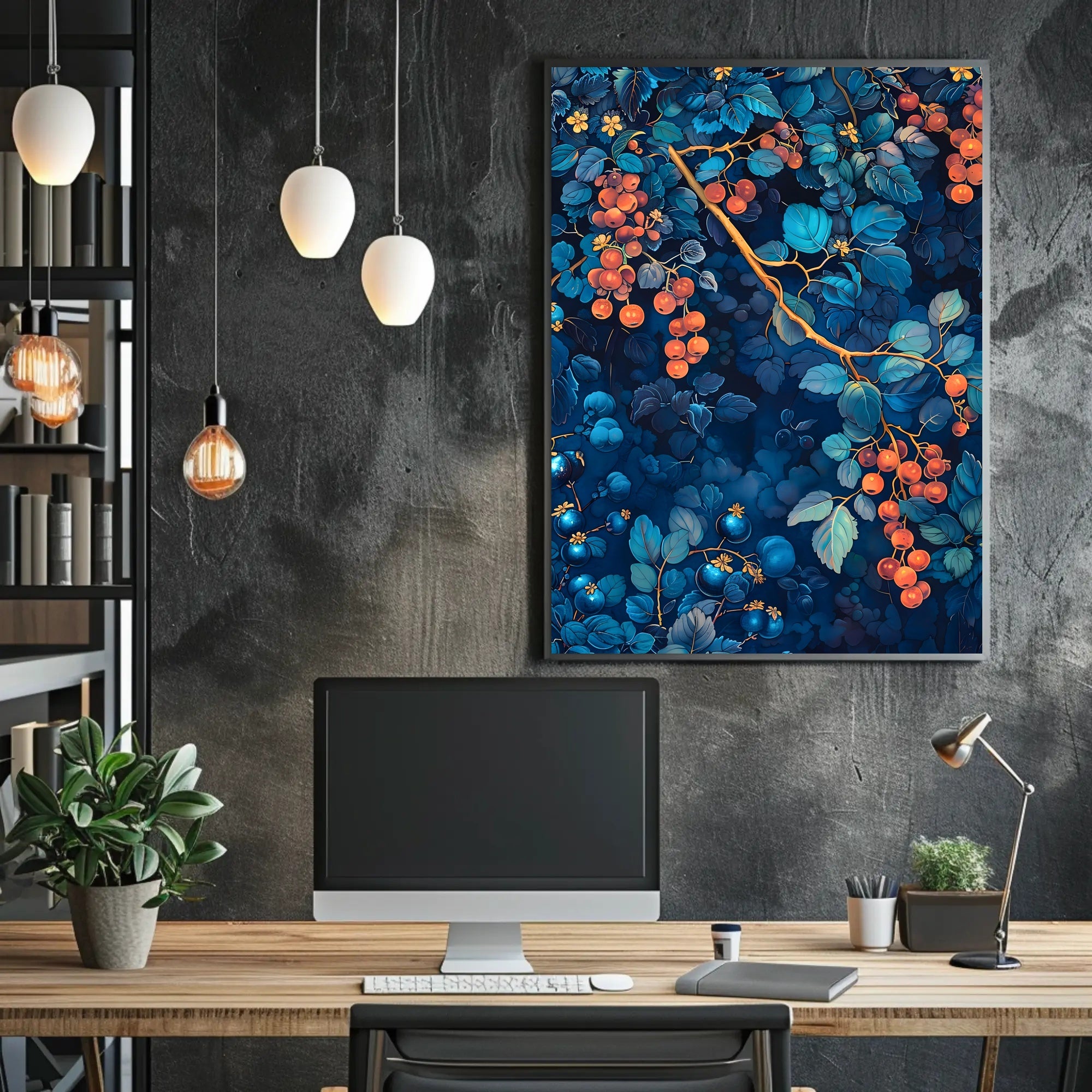 Vibrant Botanical Art: Enchanting Berry and Foliage Poster