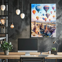 Turkey Cappadocia Hot Air Balloons Scenic Landscape Poster