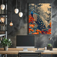 Majestic Peacock In Autumn Forest William Morris Art Poster