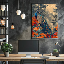 Majestic Peacock In Autumn Forest William Morris Art Poster