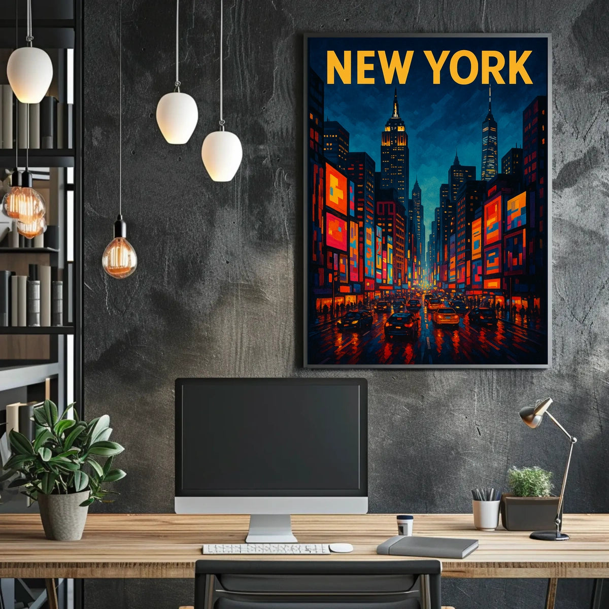 New York Cityscape Poster Modern Night Skyline Wall Art