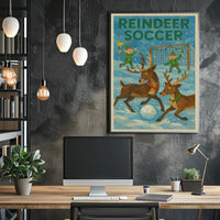 Reindeer Soccer Festive Fantasy Art Poster