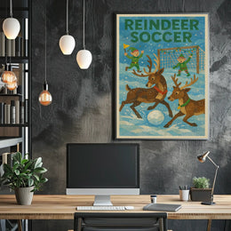 Reindeer Soccer Festive Fantasy Art Poster