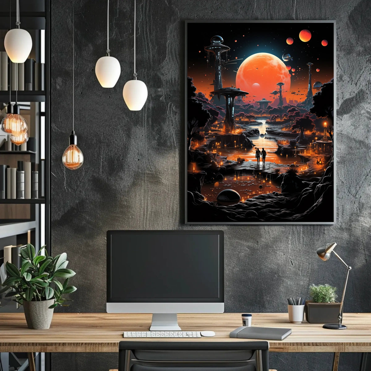 Futuristic Alien Planet Poster: Sci-Fi Landscape in Space