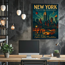 Explore New York City Skyline Poster Retro Wall Art