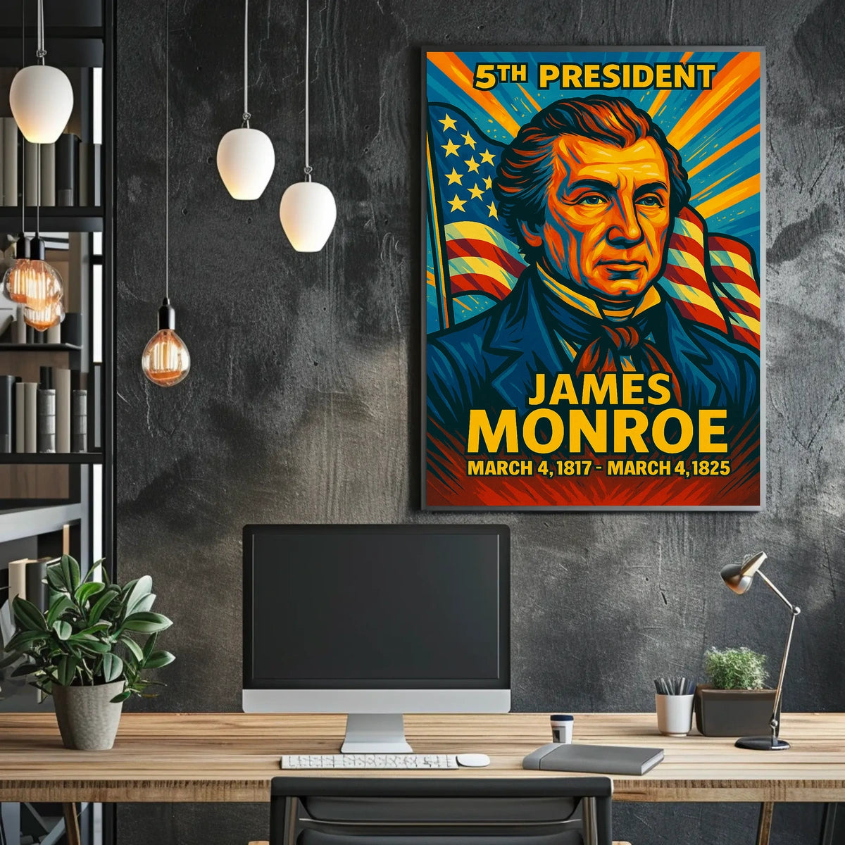 James Monroe 5th President of the United States Colorful Comic Book Style Poster
