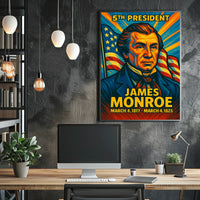 James Monroe 5th President of the United States Colorful Comic Book Style Poster