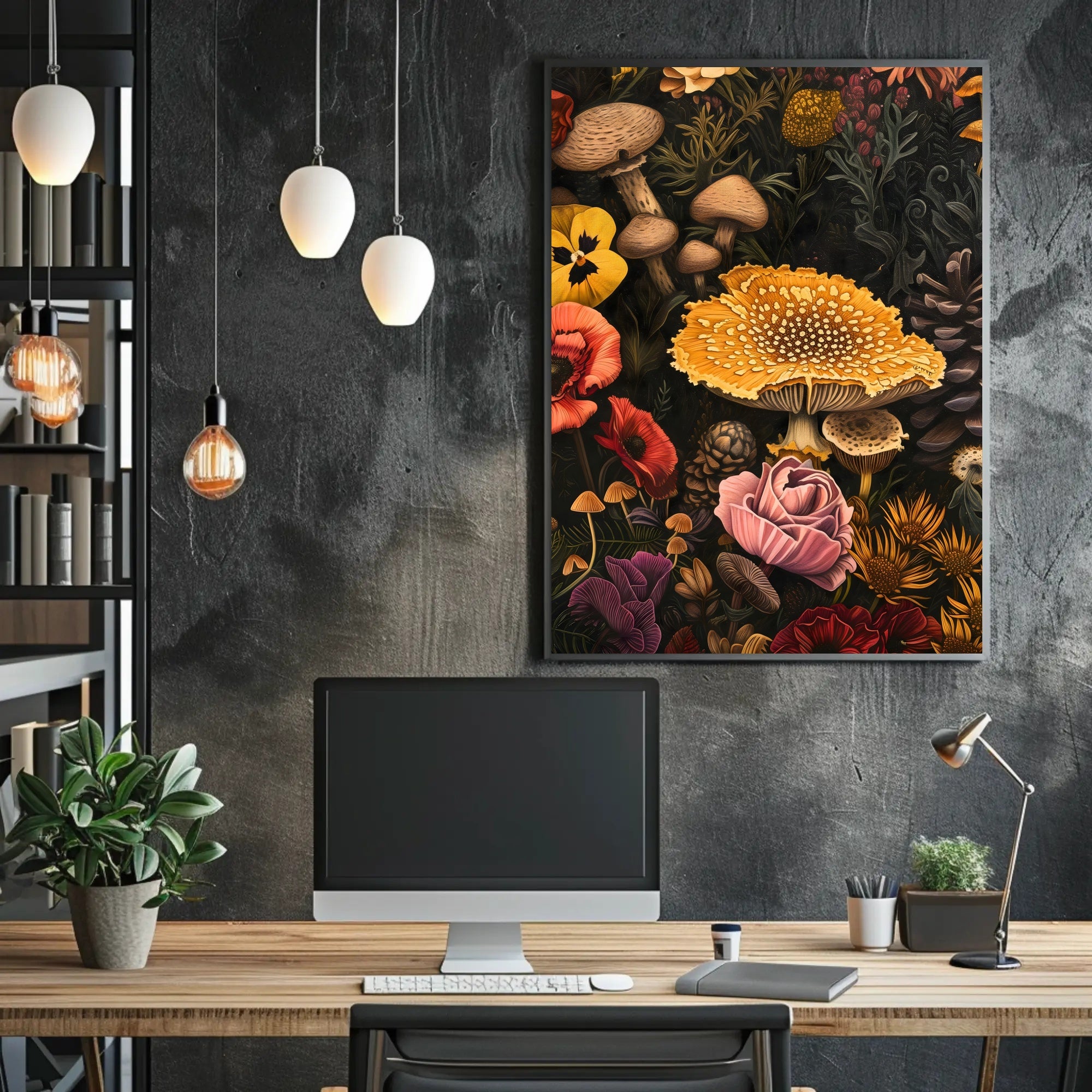 Botanical Mushroom Illustration Educational or Infographic Poster