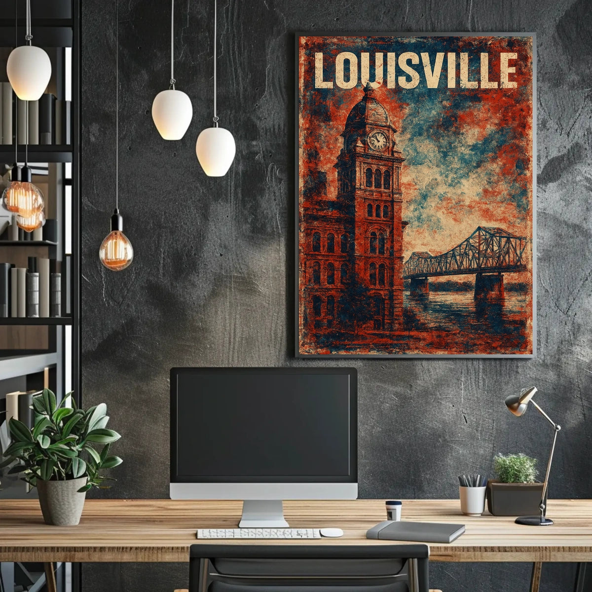 Louisville Clock Tower Cityscape Vintage Expressionism Poster