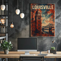 Louisville Clock Tower Cityscape Vintage Expressionism Poster