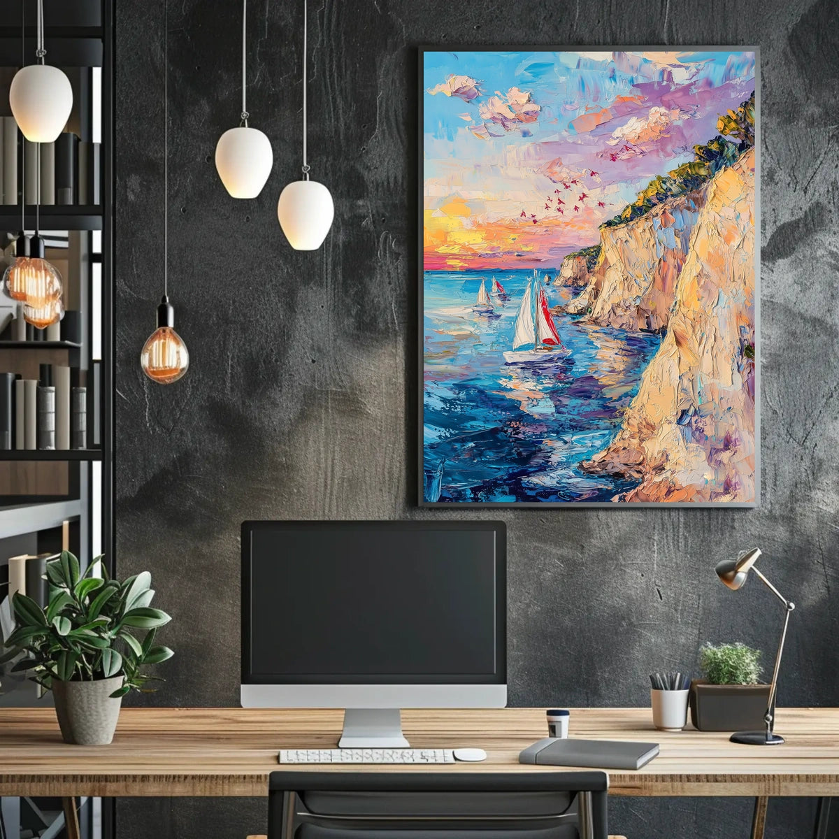 pixelmotion copyai 35099 Thick oil impasto painting of a coastal cl eae5208126d 4029 9828 f8e65374a5f0 Poster