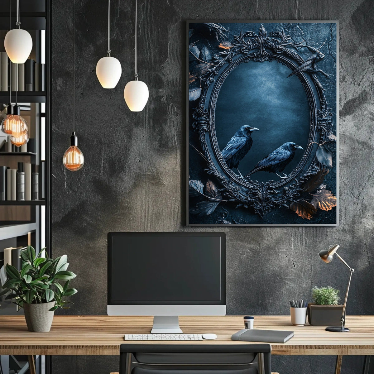 Two Crows Artistic Surreal Mirror Animal Poster