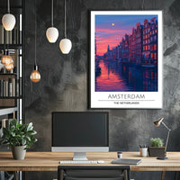 Amsterdam Evening Canal Scene: Urban or Cityscape Poster