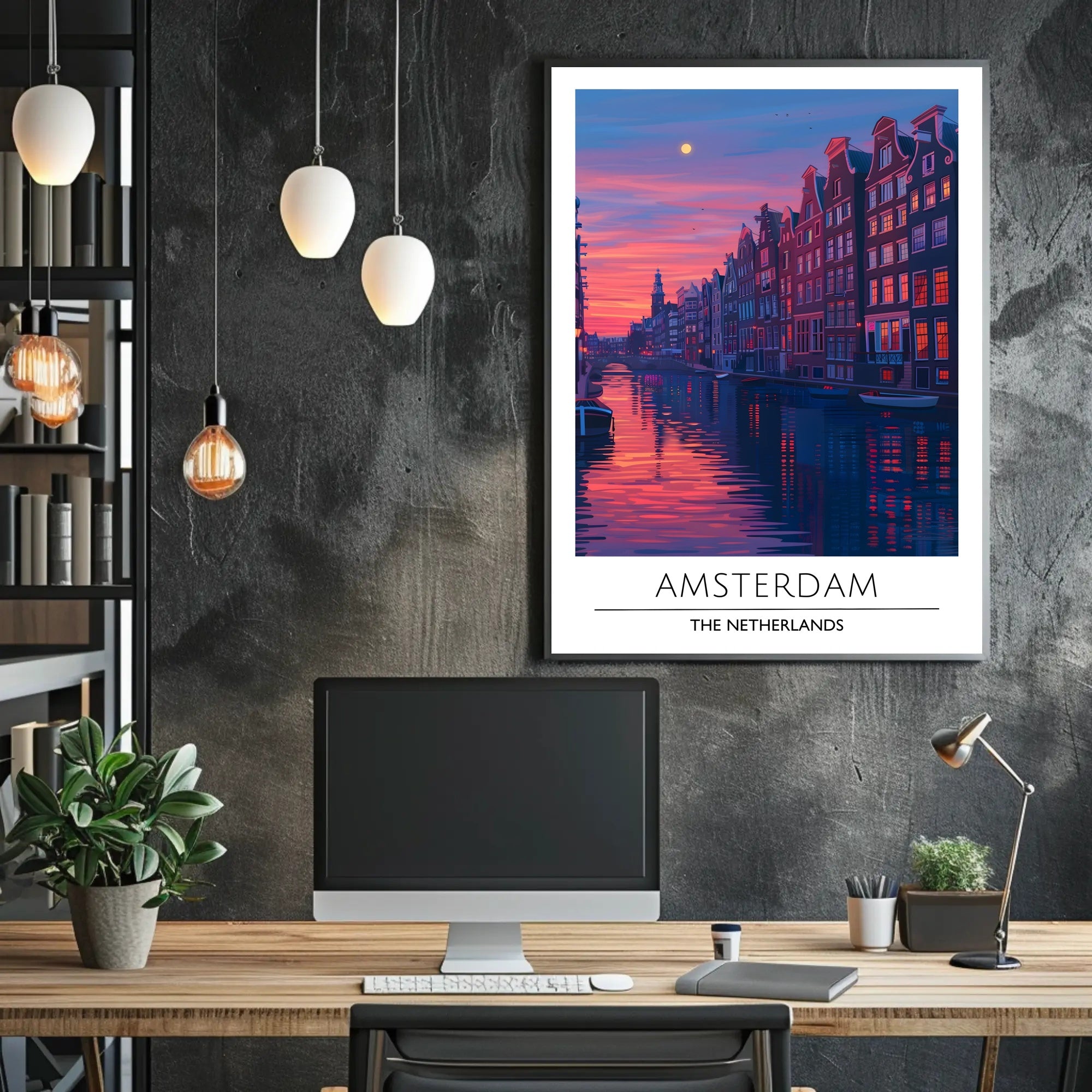 Amsterdam Evening Canal Scene: Urban or Cityscape Poster