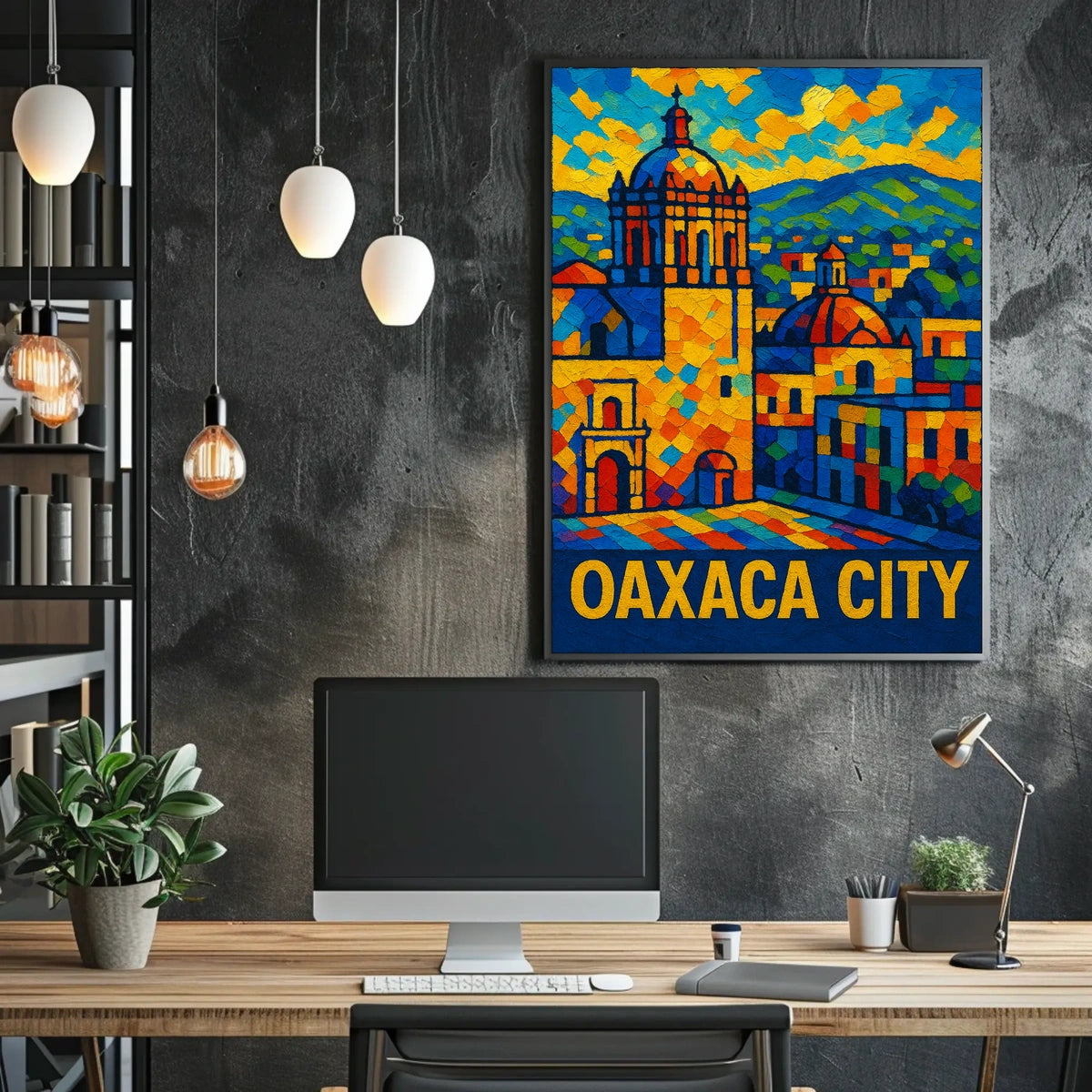 Oaxaca City Vibrant Mosaic Poster