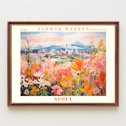 Vibrant Flower Market in Seoul Urban or Cityscape Poster