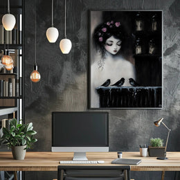 Ethereal Gothic Woman with Roses and Birds Poster PosterGoat