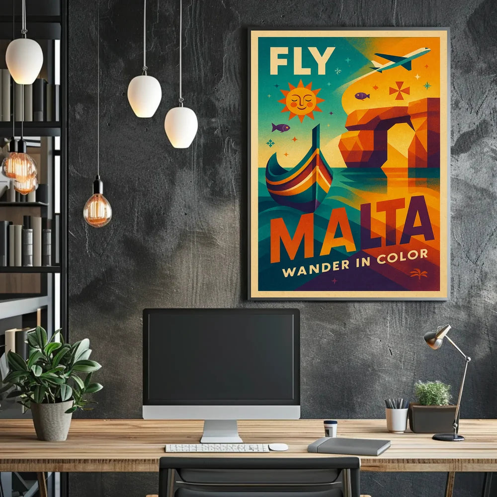 Explore Vibrant Malta with Retro Geometric Travel Poster PosterGoat