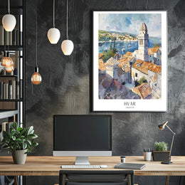 Hvar Croatia Scenic View Watercolor Travel Poster PosterGoat